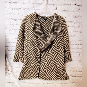 Talbots Women's Medium Duster Cardigan M Heavy Wool Blend Geometric Diamond Prin